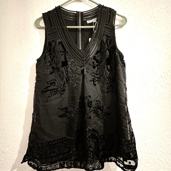 Daniel Rainn Tops - NWT Anthropologie Daniel Rainn Black sleeveless Velvet burnout top SZ S